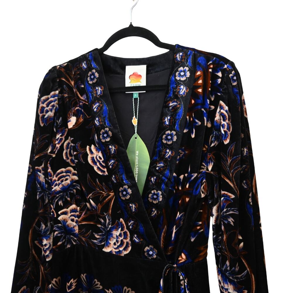 Farm Rio Arabesque Mix Scarves Wrap Velvet Mini Dress Size L - Picture 3 of 12